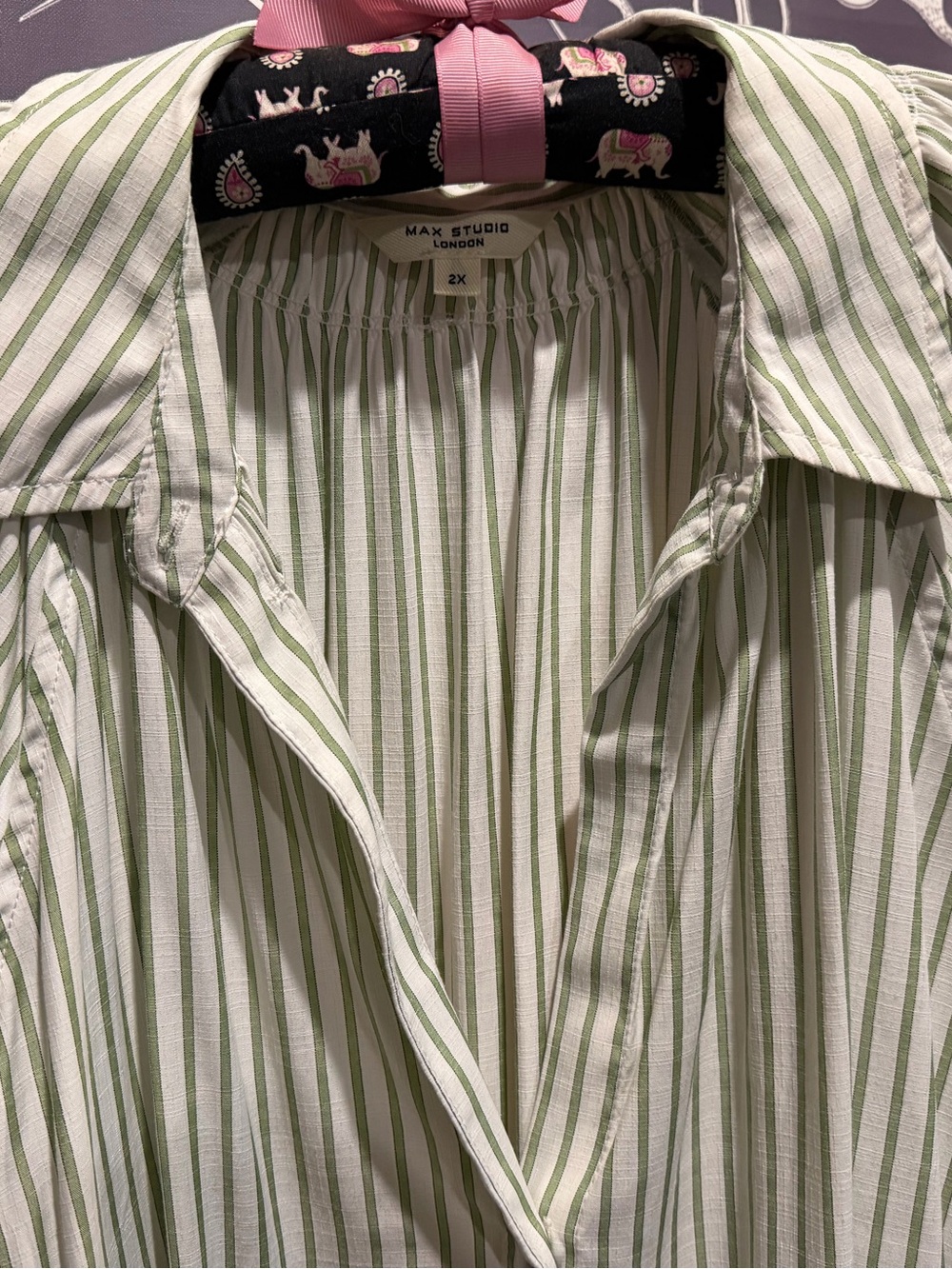 Max Studio Green and White Striped Button-Front Tunic Top - Picture 2 of 7